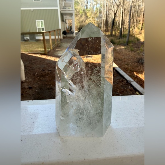 Garden Quartz Tower | Lodolite Inclusion Quartz | Natural Crystal Point Rainbow - Picture 9 of 10
